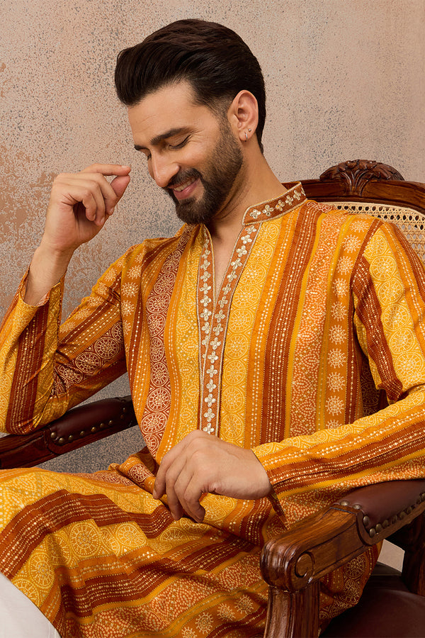 Yellow Viscose Rayon Bandhani Printed Kurta MKU2762