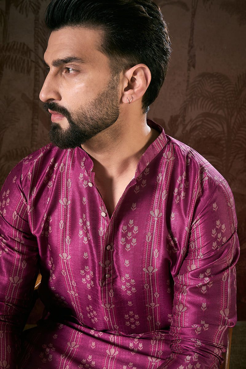 Purple Silk Blend Floral Printed Straight Kurta MKU1930
