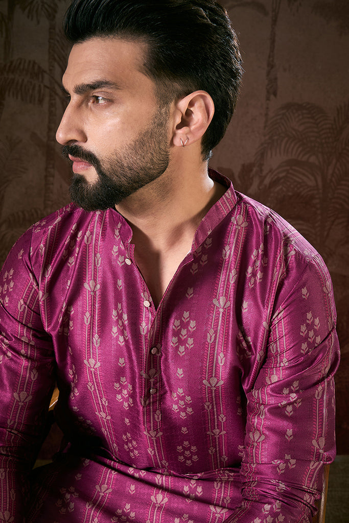 Purple Silk Blend Floral Printed Straight Kurta MKU1930