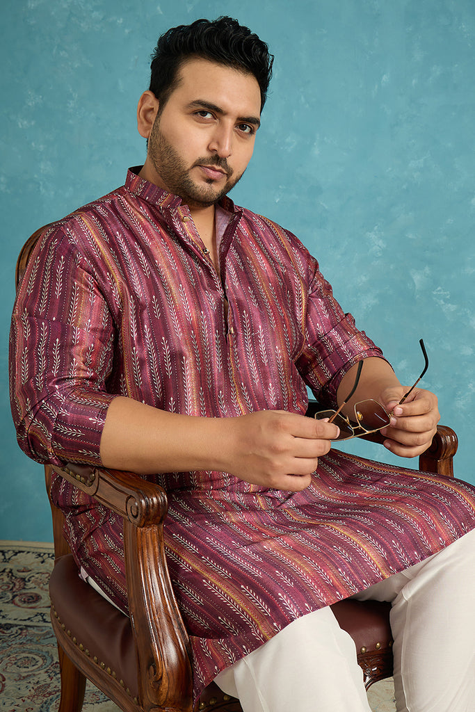 Purple Silk Blend Striped Printed Kurta MKU1905
