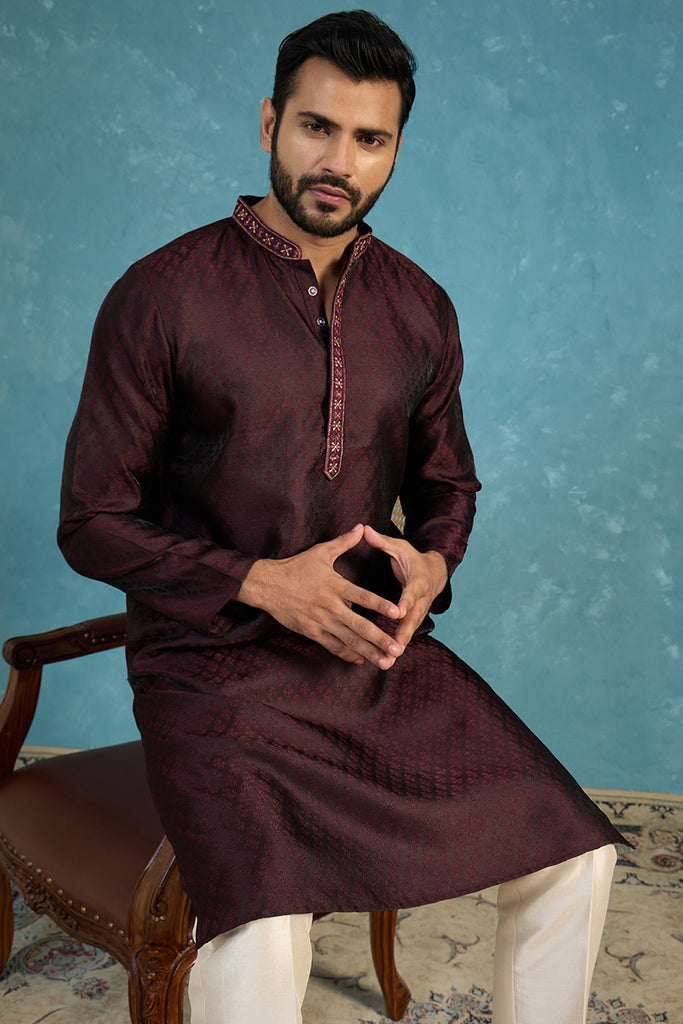 Purple Silk Blend Woven Design Straight Kurta MKU1835