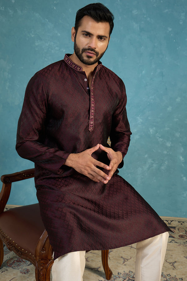 Purple Silk Blend Woven Design Straight Kurta MKU1835