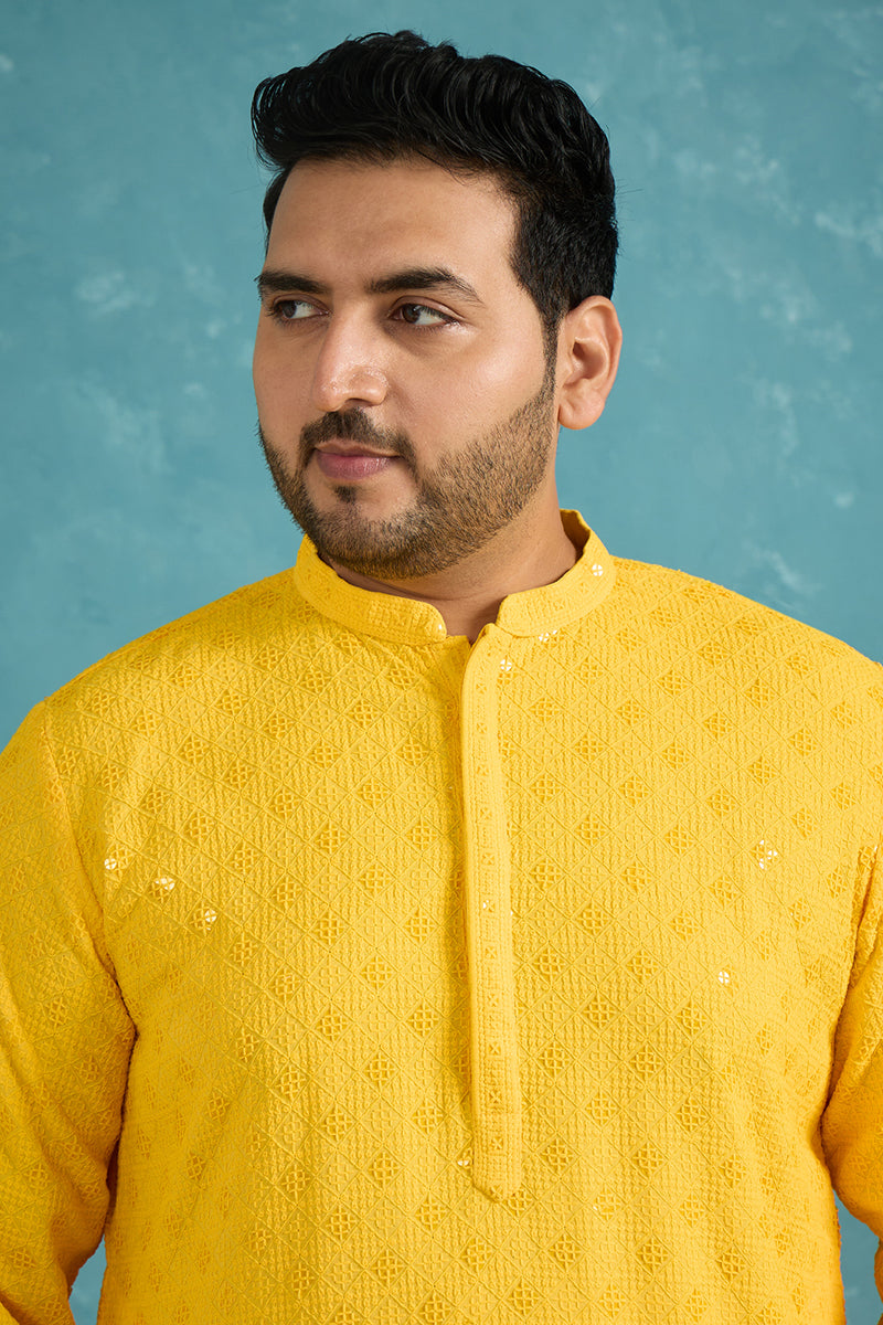 Mustard Viscose Rayon Solid Chikankari Embroidered Kurta MKU1010YLW