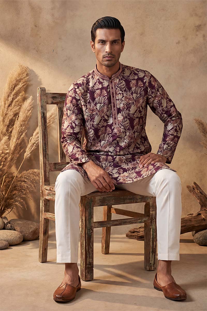 Purple Viscose Rayon Floral Printed Kurta With Trousers MKSET1981