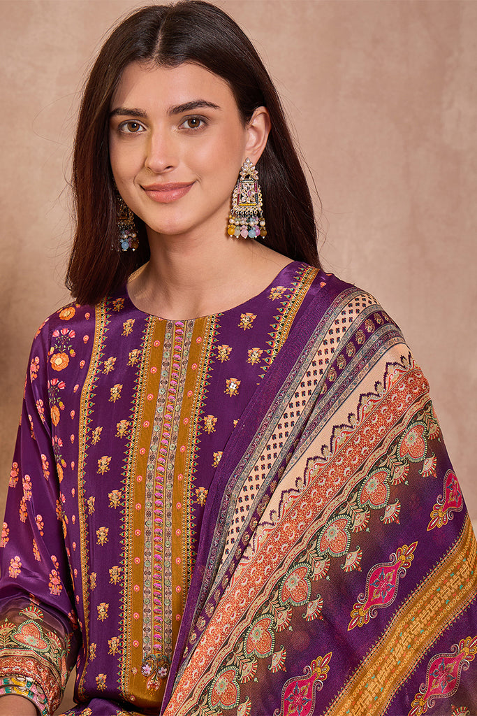 Purple Viscose Rayon Embroidered Kurta Trouser With Dupatta  HPKSKD2805
