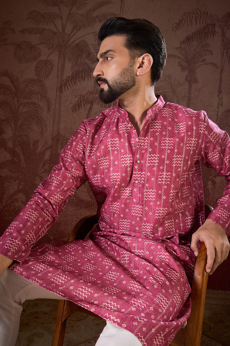 Pink Silk Blend Ethnic Motifs Printed Straight Kurta MKU1929