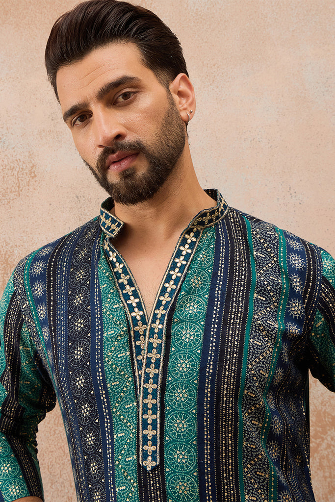 Blue Viscose Rayon Bandhani Printed Kurta With Trouser MKSET2758