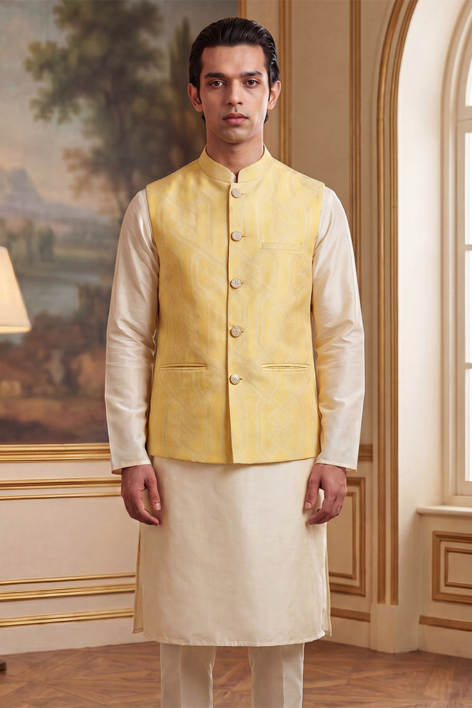 Yellow Jacquard Woven Design Solid Koti MKOT1040