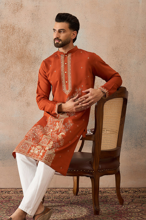 Brown Viscose Rayon Solid Emboidered Straight Kurta MKU2206