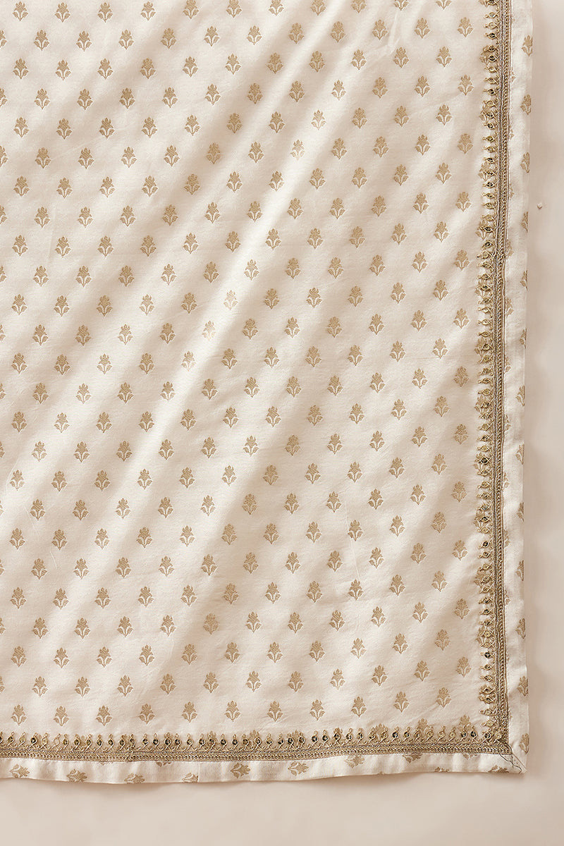 White Jacquard Woven Design Floral Straight Kurta with Dupatta MKUD1049