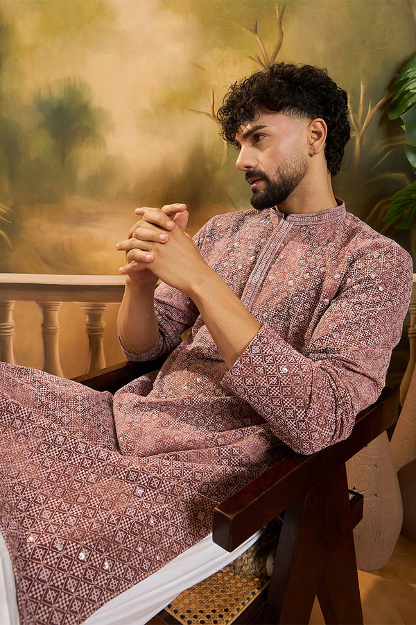 Brown Viscose Rayon Shibori Embroidered Straight Kurta MKU1484