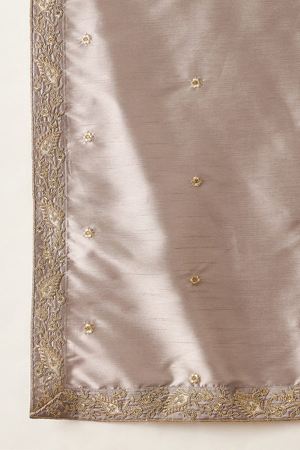Grey Silk Blend Embroidered Ethnic Kurta with Trousers & Dupatta MKPD1044