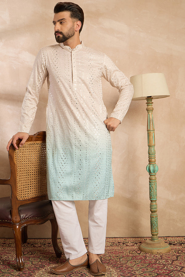 Blue Silk Blend Ombre Embroidered Straight Kurta MKU1721