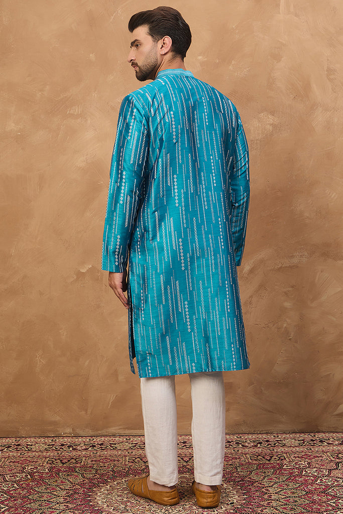 Blue Silk Blend Geometric Printed Straight Kurta MKU1519