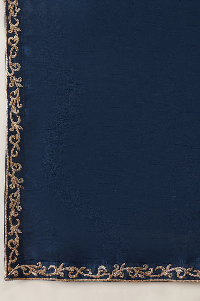 Blue Silk Blend Solid Embroidered Kurta & Trouser With Dupatta MKPD1020