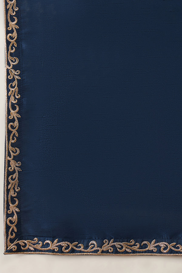 Blue Silk Blend Solid Embroidered Kurta & Trouser With Dupatta MKPD1020