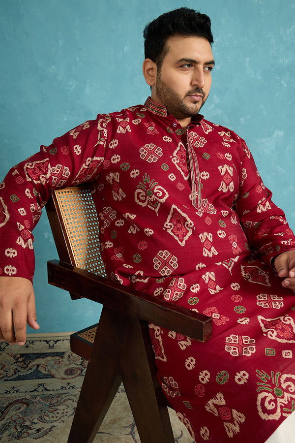 Red Silk Blend Abstract Printed Kurta MKU1988