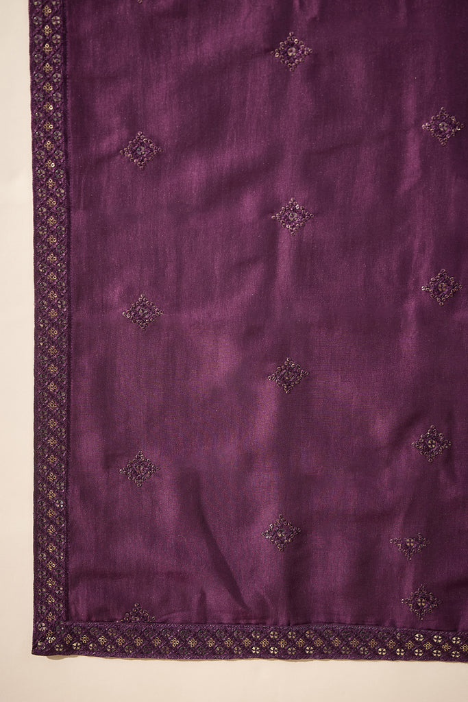 Violet Silk Blend Solid Embroidered Mandarin Collar Kurta With Dupatta MKUD1078