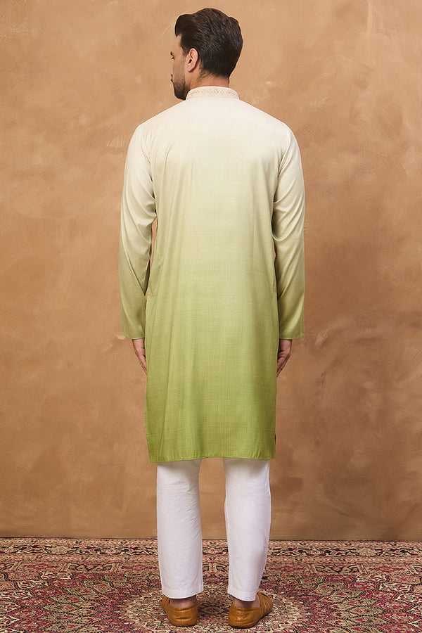 Green Silk Blend Solid Embroidered Straight Kurta MKU1488