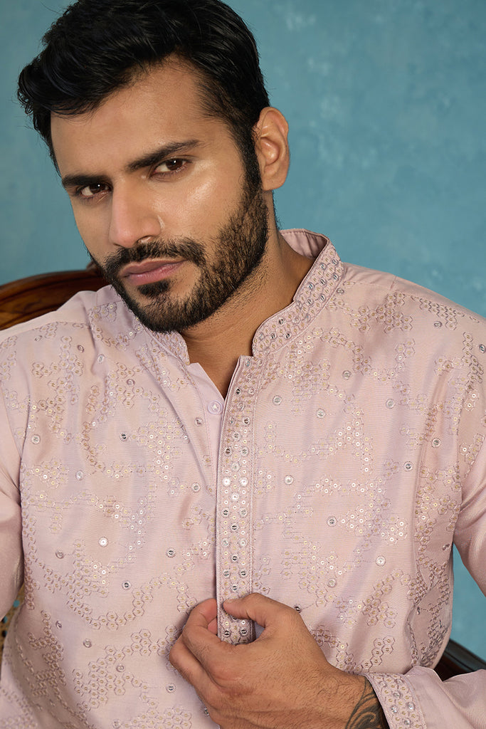 Lavender Silk Blend Embroidered Straight Kurta MKU2135