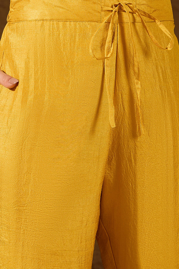 Yellow Silk Blend Solid Embroidered A-Line Kurta Trouser With Dupatta PKSKD2826