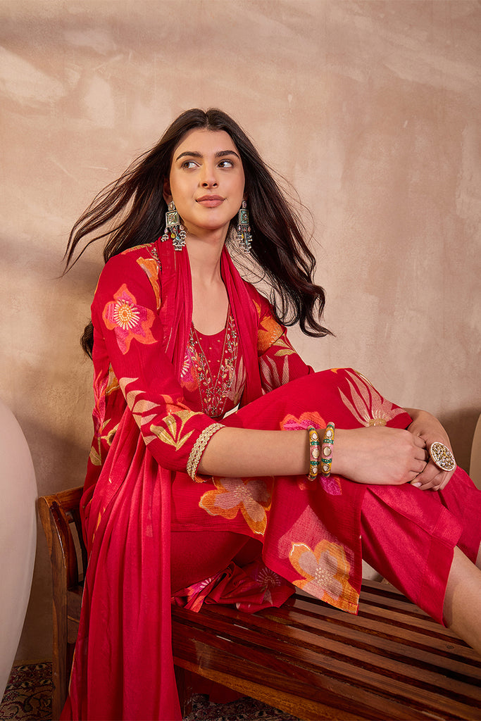 Pink Viscose Floral Printed Kurta Set PKSKD3162