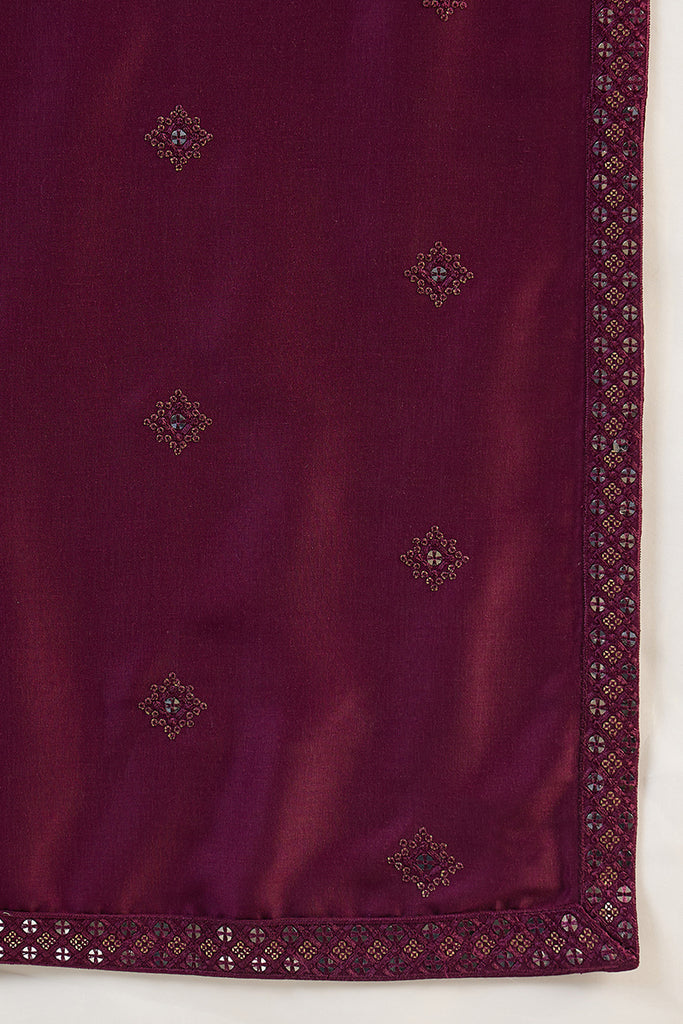 Purple Silk Blend Ethnic Motifs Embroidered Kurta&Dupatta With Trouser MKPD1076