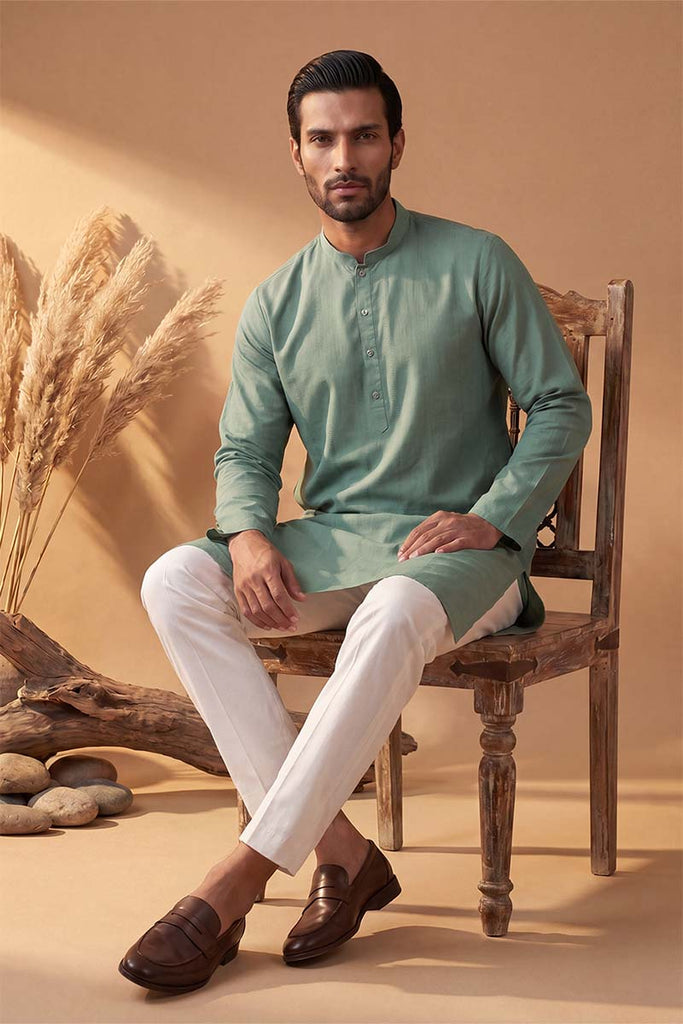 Green Silk Blend Solid Solid Kurta MKU2221