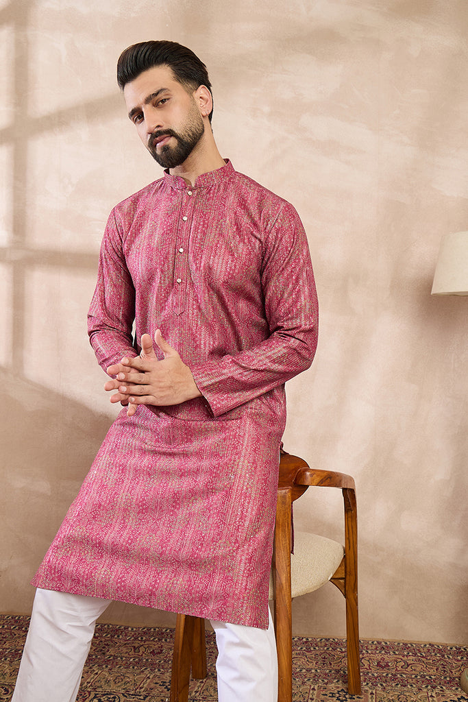 Pink Silk Blend Floral Printed Straight Kurta With Trouser MKSET1969