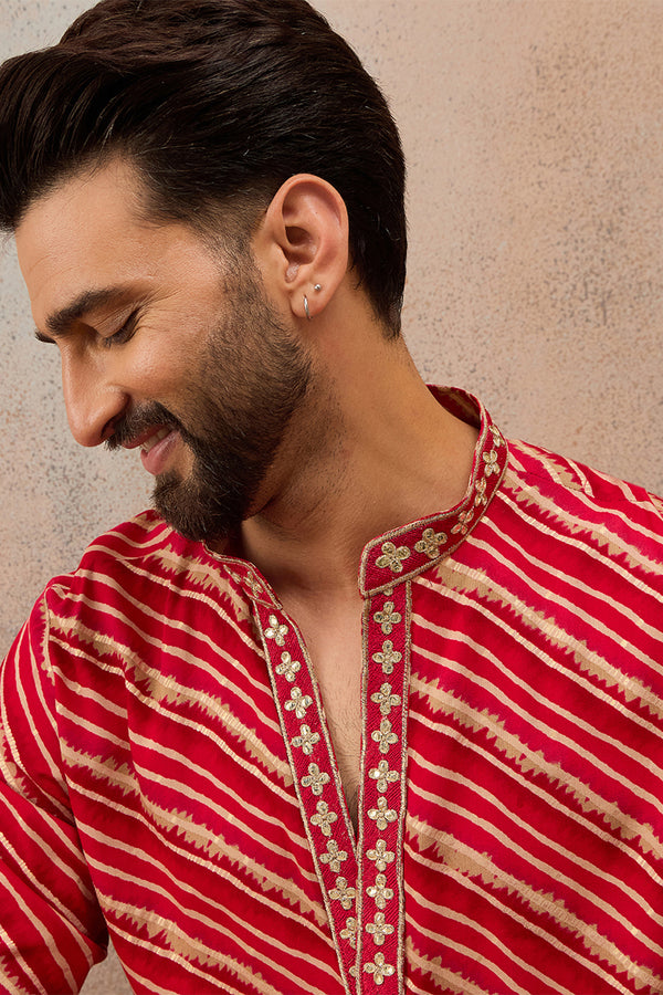 Pink Viscose Rayon Leheriya Printed Kurta With Trouser MKSET2760