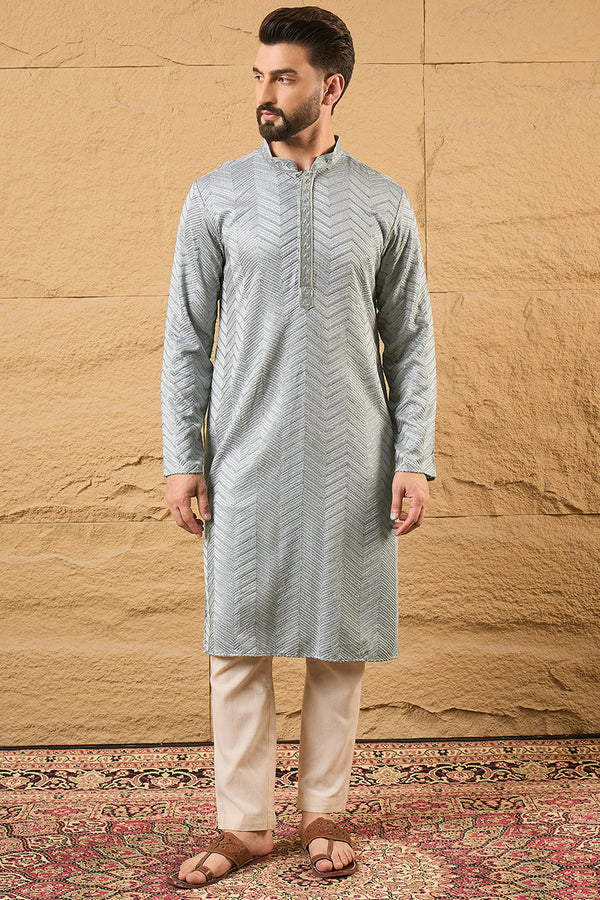 Grey Viscose Rayon Solid Embroidered Straight Kurta MKU1106