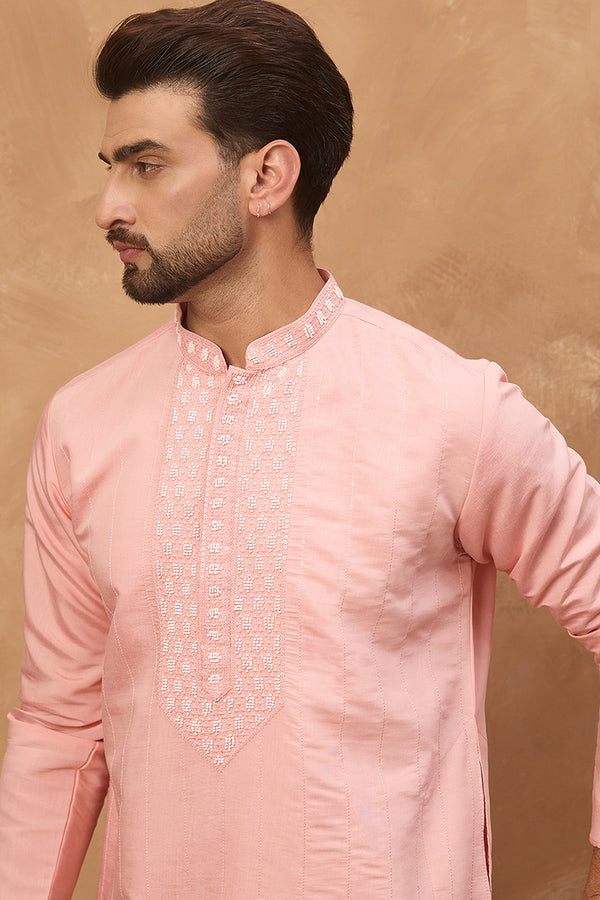 Peach Silk Blend Solid Solid Straight Kurta MKU1506
