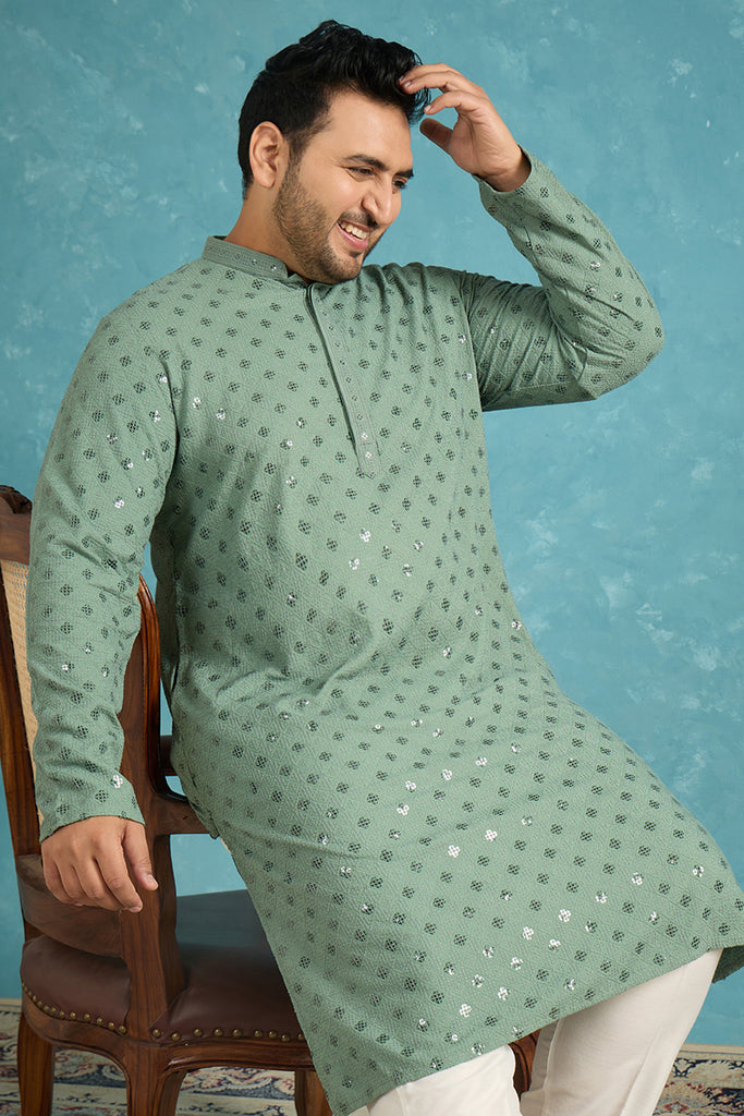 Green Viscose Rayon Solid Chikankari Embroidered Kurta MKU1050