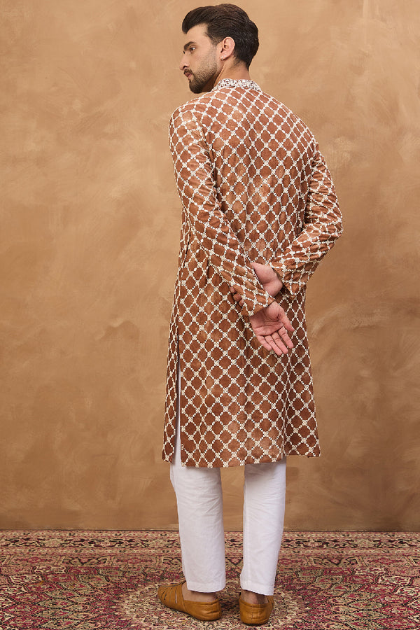 Brown Viscose Rayon Solid Embroidered Straight Kurta HMKU1535