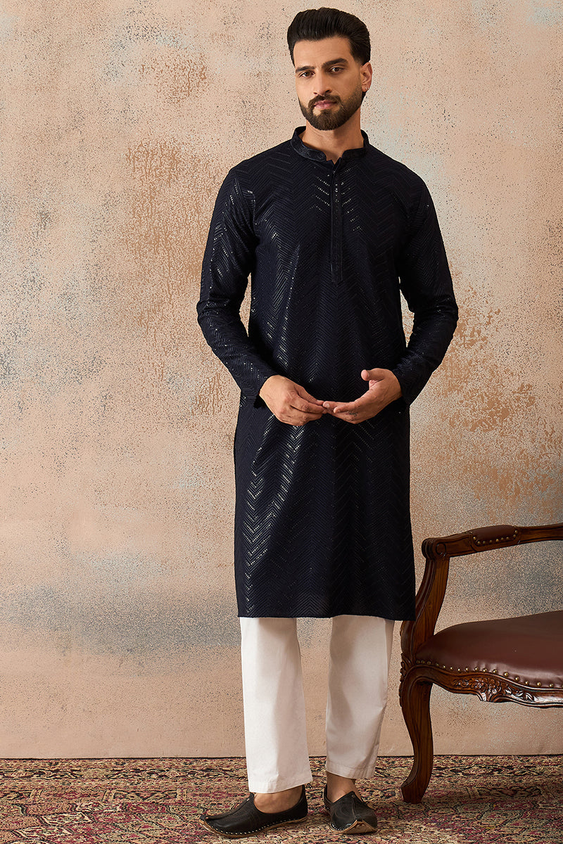 Blue Rayon Embroidered Solid Straight Kurta With Trousers MKSET2189