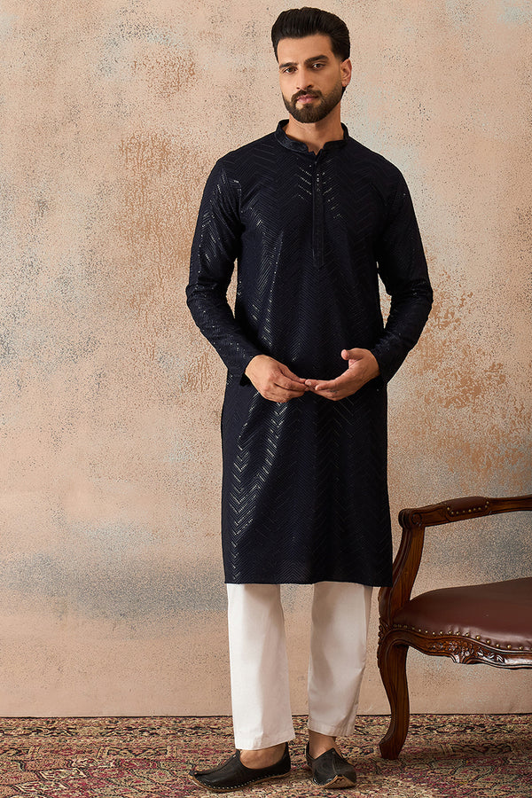 Blue Rayon Embroidered Solid Straight Kurta With Trousers MKSET2189