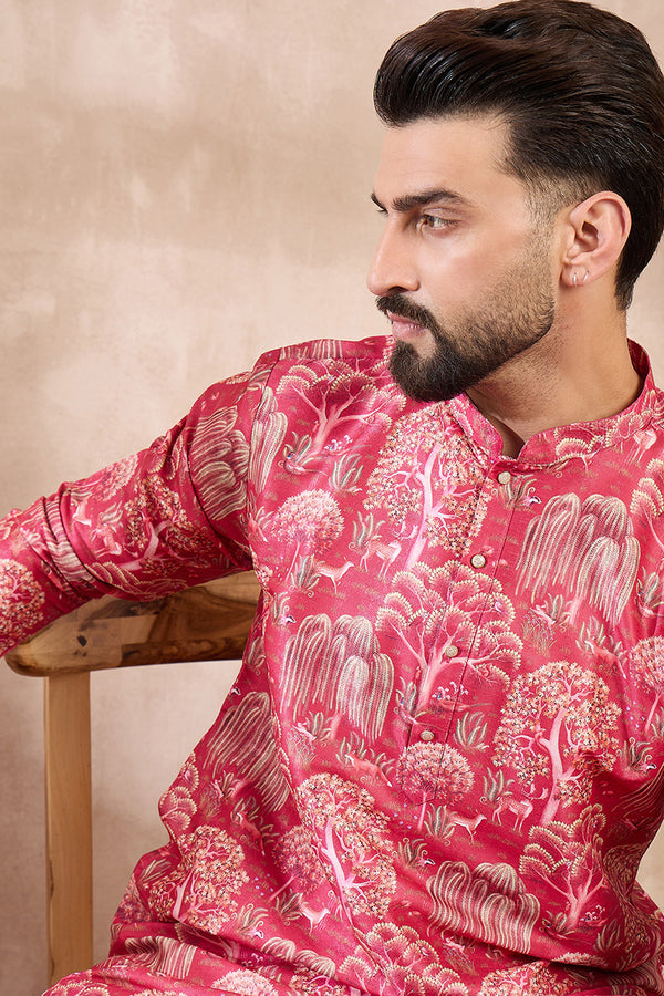 Pink Silk Blend Abstract Printed Straight Kurta MKU1995
