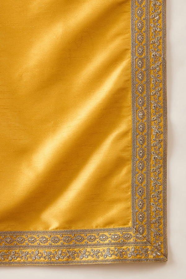 Yellow Silk Blend Solid Embroidered Kurta And Trouser With Dupatta MKPD1026