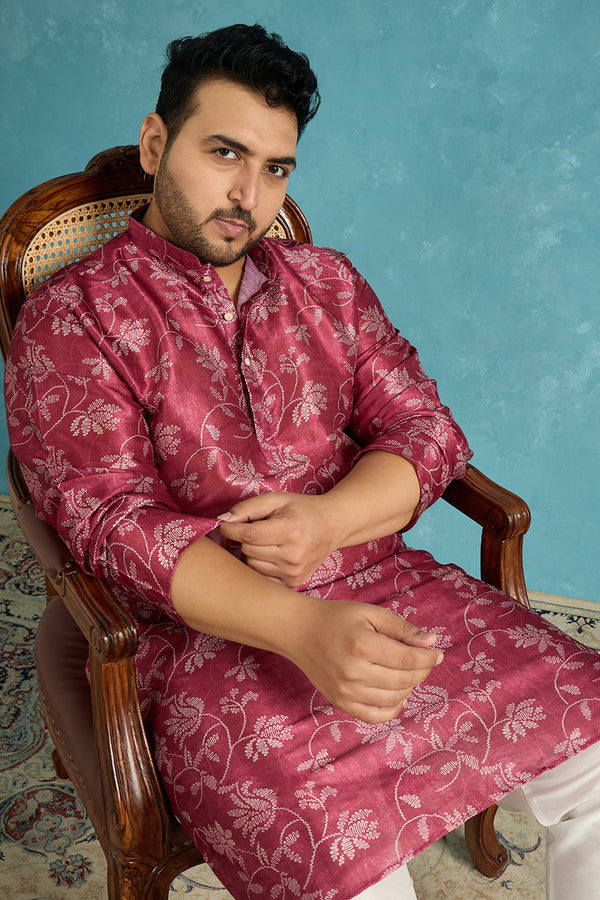 Maroon Silk Blend Floral Printed Kurta MKU1975