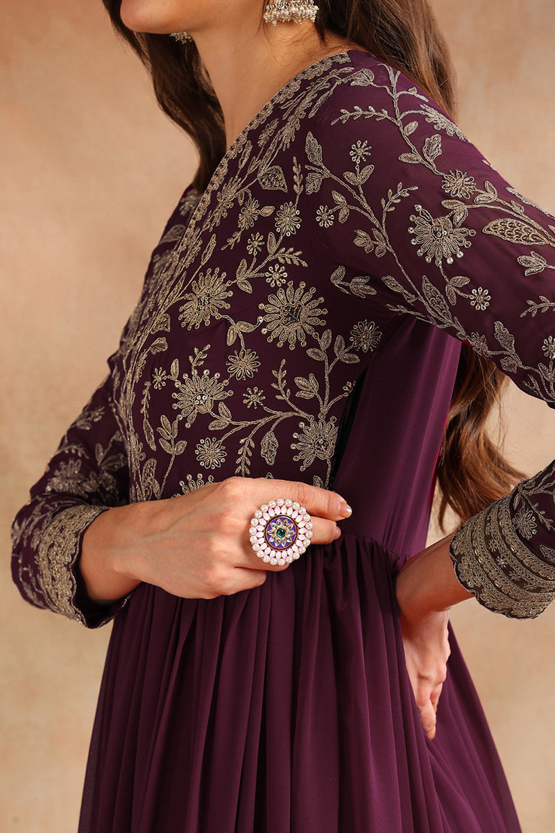 Wine Georgette Solid Embroidered Anarkali Kurta Set VKSET1520WIN