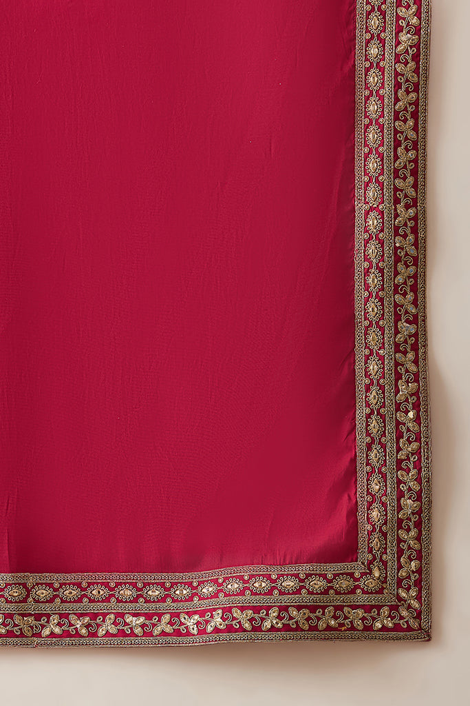 Pink Silk Blend Solid Embroidered Kurta With Dupatta MKUD1030