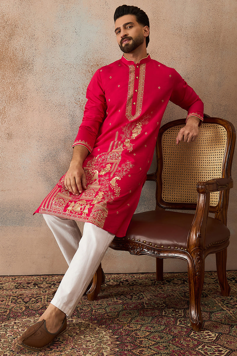 Pink Viscose Rayon Solid Emboidered Straight Kurta MKU2203