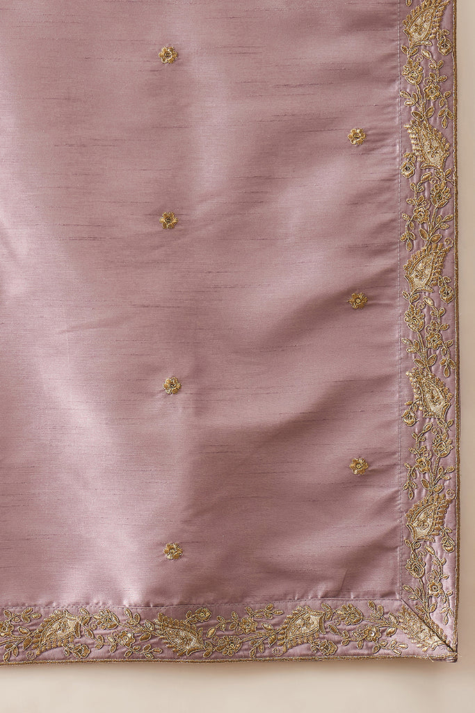 Lavender Zari Embroidered Silk Blend Kurta with Dupatta MKUD1047