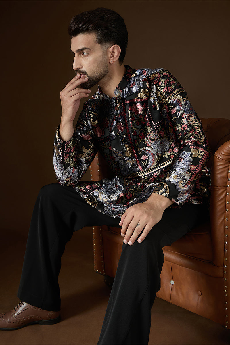Black Velvet Geometric Printed Kurta MKU2723