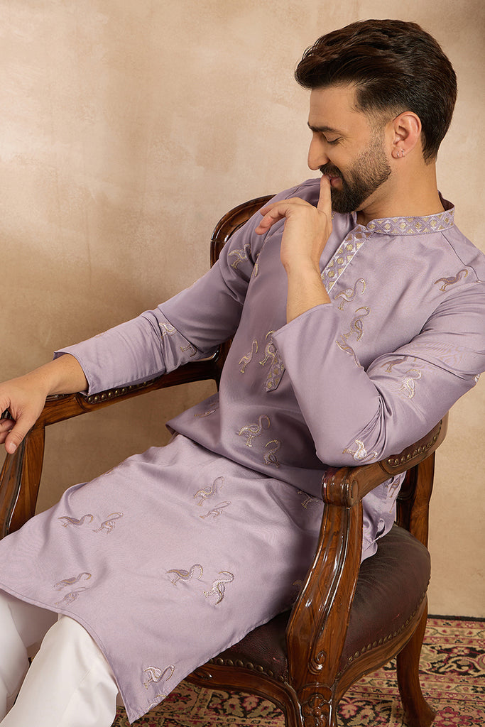 Lavender Silk Blend Solid Embroidered Straight Kurta MKU1815
