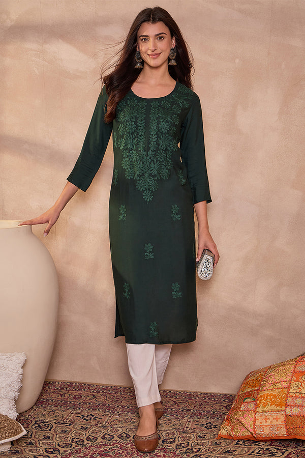Green Viscose Rayon Emboidered Kurti VCK9797