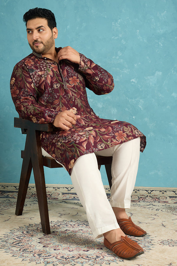 Purple Silk Blend Floral Printed Kurta MKU1957