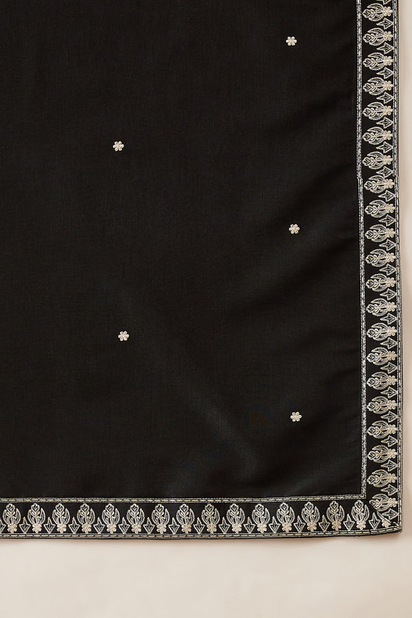 Black Silk Blend Solid Embroidered Kurta With Dupatta MKUD1012