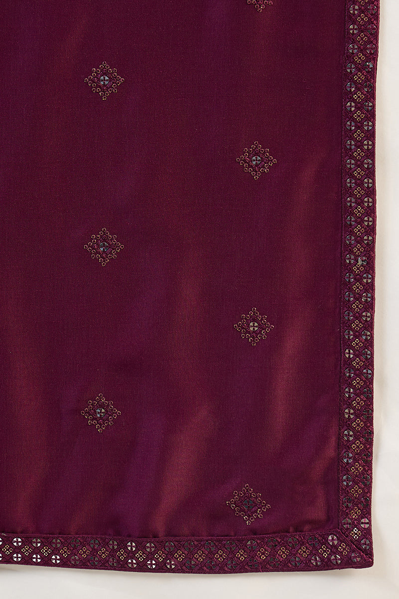 Purple Silk Blend Ethnic Motifs Embroidered Kurta With Dupatta MKUD1076