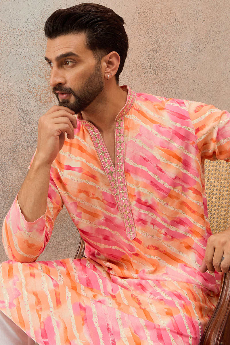 Pink Viscose Rayon Leheriya Printed Kurta MKU2754